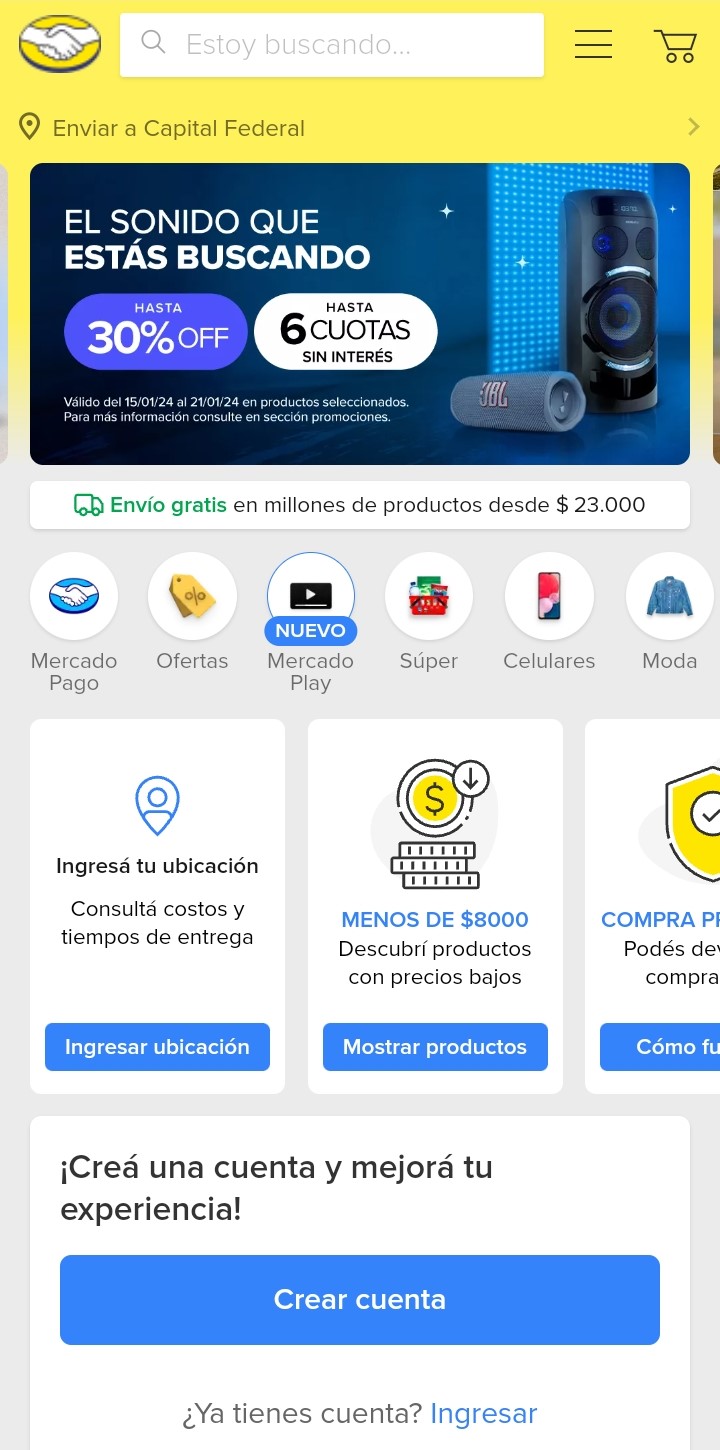 A Screenshot of Mercado Libre Homepage